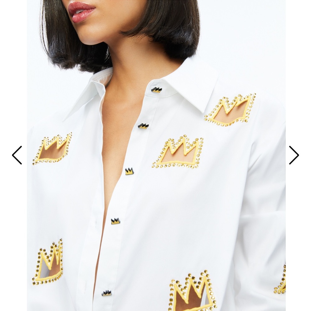 NWT Alice + Olivia x Basquiat Finely Embellished Button Down Shirt